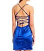 Color:Electric Blue - Image 4 - Cowl Neck Shirred Drawstring Side Bodycon Satin Dress
