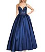 Color:Navy - Image 1 - Beaded Illusion Corset Lace-Up Back Ball Gown