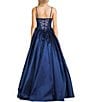 Color:Navy - Image 2 - Beaded Illusion Corset Lace-Up Back Ball Gown