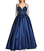 Color:Navy - Image 4 - Beaded Illusion Corset Lace-Up Back Ball Gown