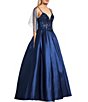 Color:Navy - Image 6 - Beaded Illusion Corset Lace-Up Back Ball Gown