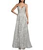 Color:Silver - Image 1 - Glitter Lace Deep V-Neck Ball Gown