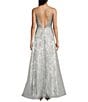 Color:Silver - Image 2 - Glitter Lace Deep V-Neck Ball Gown