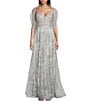 Color:Silver - Image 4 - Glitter Lace Deep V-Neck Ball Gown