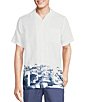 Color:Lucent White - Image 1 - Blue Label Santorini Scape Cotton Lyocell Twill Short Sleeve Woven Camp Shirt