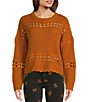 Color:Tan - Image 1 - Cropped Open Weave Scalloped Ribbed Hem Ryder Sweater