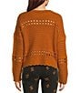 Color:Tan - Image 2 - Cropped Open Weave Scalloped Ribbed Hem Ryder Sweater