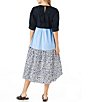 Color:Just A Dash - Image 2 - Barrett Stretch Crew Neck Dropped Short Puff Sleeve Pocketed Color Block Tiered A-Line Midi Dress