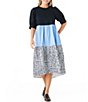 Color:Just A Dash - Image 3 - Barrett Stretch Crew Neck Dropped Short Puff Sleeve Pocketed Color Block Tiered A-Line Midi Dress