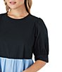 Color:Just A Dash - Image 4 - Barrett Stretch Crew Neck Dropped Short Puff Sleeve Pocketed Color Block Tiered A-Line Midi Dress