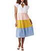 Color:Spring - Image 1 - Cap Sleeve Color Block Watts Midi Dress