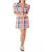 Color:Picnic Plaid - Image 3 - Emilia V-Neckline Short Puff Sleeve A-Line Dress