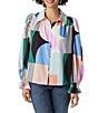 Color:Multi - Image 1 - Nell Long Balloon Sleeve Button Front Shirt