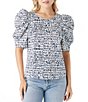 Color:Just A Dash - Image 1 - Rudy Pleated Puff Short Sleeve Crew Neck Button Back Top