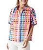 Color:Picnic Plaid - Image 1 - Ruffled Collar Button Front Short Puff Sleeve Coordinating Britt Top
