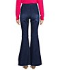 Color:Dark Blue - Image 2 - High Rise Raw Edge Flare Jeans