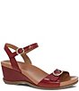 Color:Red Glazed Kid Leather - Image 1 - Arielle Leather Wedge Sandals