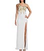Color:White - Image 1 - Sequin Beaded Butterfly Bodice Lace-Up Back Long Dress