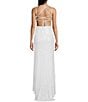 Color:White - Image 2 - Sequin Beaded Butterfly Bodice Lace-Up Back Long Dress