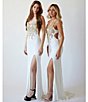 Color:White - Image 6 - Sequin Beaded Butterfly Bodice Lace-Up Back Long Dress