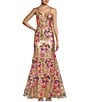 Color:Gold - Image 1 - Pattern Floral Sequin Corset Lace-Up Back Long Dress