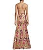 Color:Gold - Image 2 - Pattern Floral Sequin Corset Lace-Up Back Long Dress