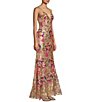 Color:Gold - Image 3 - Pattern Floral Sequin Corset Lace-Up Back Long Dress