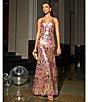 Color:Gold - Image 5 - Pattern Floral Sequin Corset Lace-Up Back Long Dress