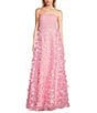 Color:Light Pink - Image 1 - Strapless Ruched Lace-Up Back Butterfly Floral-Applique Long Dress