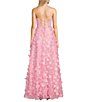 Color:Light Pink - Image 2 - Strapless Ruched Lace-Up Back Butterfly Floral-Applique Long Dress
