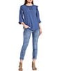 Color:Light Blue - Image 3 - Petite Size #double;Ab#double;solution® Crop Roll Cuff Skimmer Skinny Leg Stretch Denim Jeans