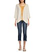Color:Off White Natural - Image 3 - Petite Size Embroidered 3/4 Sleeve Scalloped Trim Open-Front Kimono