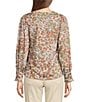 Color:Wisteria Multi - Image 2 - Petite Size Knit Floral Print V-Neck Long Cuffed Sleeve Knit Top