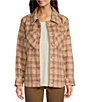 Color:Natural Brown - Image 1 - Plaid Point Collar Blouson Sleeve Button Front Shacket