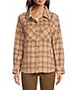 Color:Natural Brown - Image 3 - Plaid Point Collar Blouson Sleeve Button Front Shacket