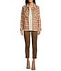 Color:Natural Brown - Image 4 - Plaid Point Collar Blouson Sleeve Button Front Shacket