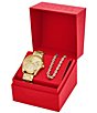 Color:Gold - Image 4 - Men's MS9 Three-Hand Date Gold-Tone Stainless Steel Bracelet Watch and Necklace Set