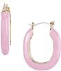 Color:Gold/Pink - Image 1 - Pink Enamel Medium Metal Hoop Earrings