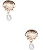 Color:Pearl/Gold - Image 1 - Sealife Scallop Pearl Drop Stud Earrings