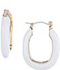 Color:Gold/White - Image 1 - White Enamel Medium Metal Hoop Earrings