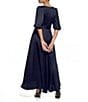 Color:Navy - Image 2 - 3/4 Balloon Sleeve Surplice V-Neck Faux Wrap Gown