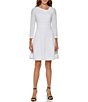 Color:White - Image 1 - Asymmetrical Pleated Neck 3/4 Sleeve Scuba Crepe Fit and Flare Dress