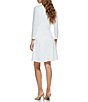 Color:White - Image 2 - Asymmetrical Pleated Neck 3/4 Sleeve Scuba Crepe Fit and Flare Dress
