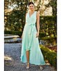 Color:honeydew - Image 4 - Chiffon Surplice V-Neck Sleeveless Faux Wrap High-Low Maxi Dress