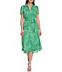 Color:Apple Multi - Image 1 - Collar V Neck Short Sleeve Ditsy Floral Print Chiffon Midi Dress