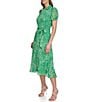 Color:Apple Multi - Image 3 - Collar V Neck Short Sleeve Ditsy Floral Print Chiffon Midi Dress