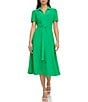 Color:Apple Green - Image 1 - Short Sleeve Collared V Neckline Short Puff Sleeve Midi Dress