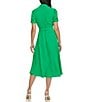 Color:Apple Green - Image 2 - Short Sleeve Collared V Neckline Short Puff Sleeve Midi Dress