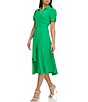 Color:Apple Green - Image 3 - Short Sleeve Collared V Neckline Short Puff Sleeve Midi Dress