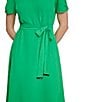 Color:Apple Green - Image 5 - Short Sleeve Collared V Neckline Short Puff Sleeve Midi Dress